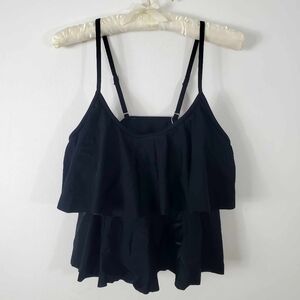 Beachsissi Women's Flowy Bikini Top with Adjustable Straps, Black, Size L